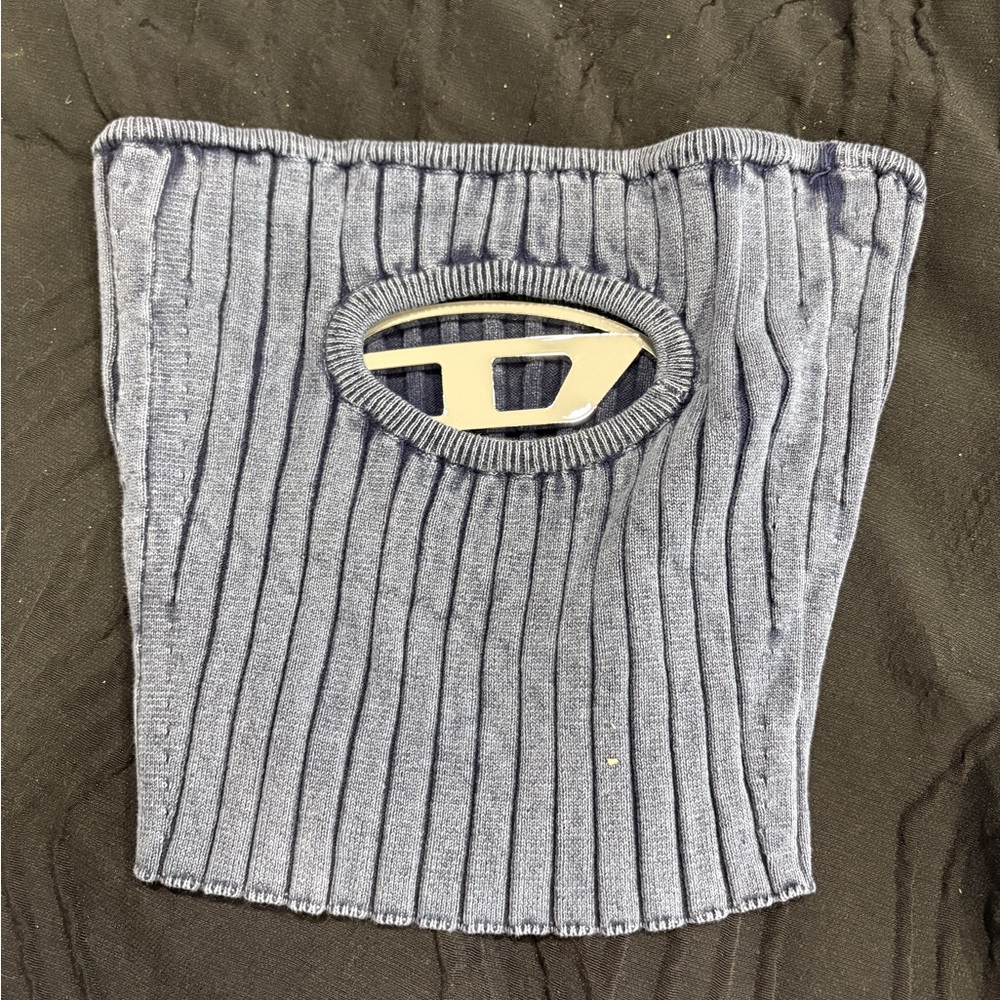 Blue Ribbed Knit Diesel Crop Top